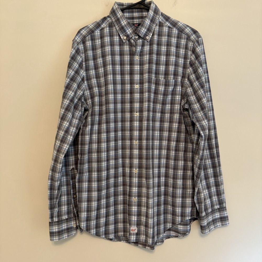 Vineyard Vines M Plaid‎ Button Up Classic Fit Murray Shirt Gray Blue Collared